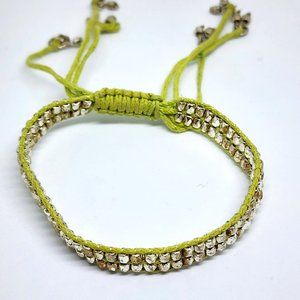 Lime Green Silver Bead Double Row Adjustable Lariat Bracelet